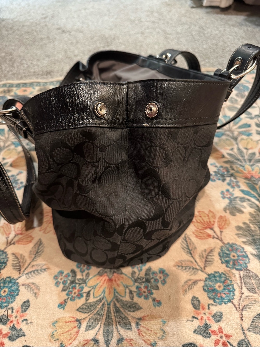 Coach Black Signature Jacquard Shoulder Tote - Picture 9 of 12
